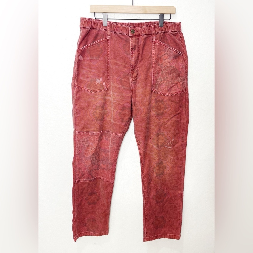 Pilcro Anthropologie Trailblazer Patchwork Pants L Red Printed Straight Leg Boho - Picture 4 of 14